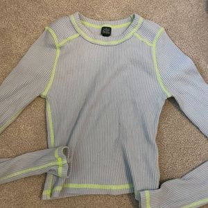 Light Blue Neon Piping Long Sleeved Crop Top